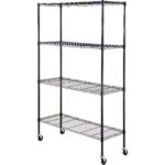 Storage Shelving Unit With Wheels, 4-Tier Adjustable, 700 Lbs Capacity, Heavy Duty Garage Shelves Metal Organizer Wire Rack, Black, 47.2" L X 17.7" W X 74" H For Kitchen Pantry Basement Bathroom