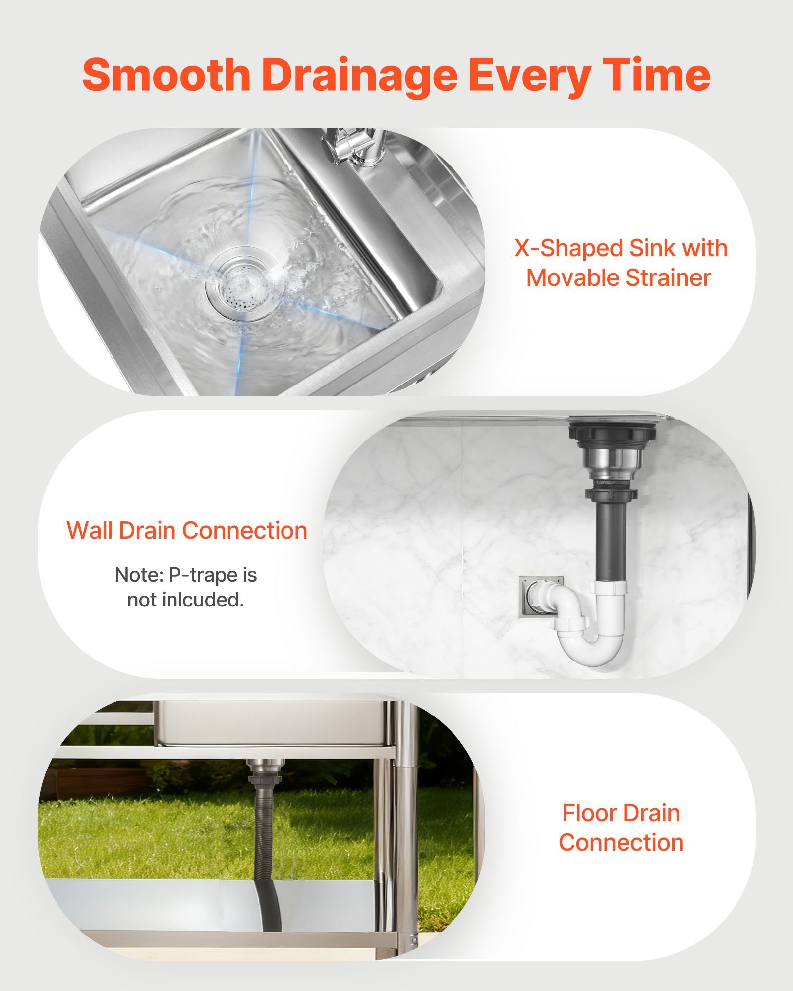 Stainless Steel Utility Sink, Free Standing Single Bowl Commercial Kitchen Sink With Faucet, 39.4 X 19.7 X 37 In, Utility Left Basin With Hot & Cold Water Pipe For Garage, Restaurant, Laundry - Image 2