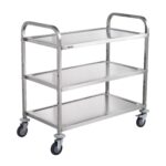 Kitchen Utility Cart, 3 Tiers, Wire Rolling Cart W/ 450LBS Capacity, Steel Service Cart On Wheels, Metal Storage Trolley W/ 80mm Basket Curved Handle PP Liner 6 Hooks, For Indoor And Outdoor Use