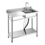 Stainless Steel Utility Sink, Free Standing Single Bowl Commercial Kitchen Sink With Faucet, 39.4 X 19.7 X 37 In, Utility Left Basin With Hot & Cold Water Pipe For Garage, Restaurant, Laundry